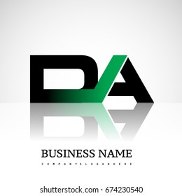 Initial letter DA uppercase modern and simple logo linked green and black colored, isolated in white background. Vector design for company identity.