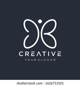 Initial letter DB or CB with abstract butterfly element. minimalist line art monogram shape logo. Beauty, luxury spa style. - vector