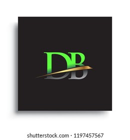 initial letter DB logotype company name colored green and gold swoosh design. vector logo for business and company