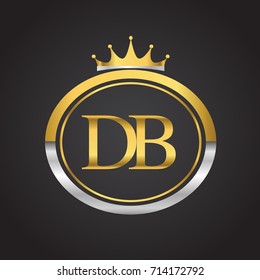 initial letter DB logotype company name with oval shape and crown, gold and silver color. vector logo for business and company identity.