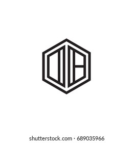 Initial letter DB, OB, minimalist line art monogram hexagon logo, black color