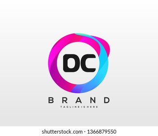 Initial letter DC logo with colorful circle background, letter combination logo design for creative industry, web, business and company. - Vector