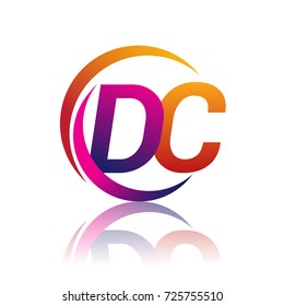 initial letter DC logotype company name orange and magenta color on circle and swoosh design. vector logo for business and company identity.