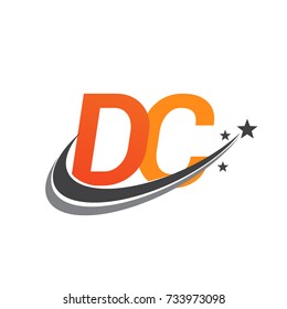 initial letter DC logotype company name colored orange and grey swoosh star design. vector logo for business and company identity.