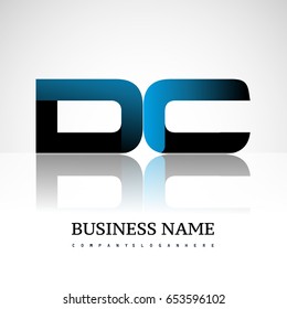 Initial letter DC uppercase modern and simple logo linked blue and black colored, isolated in white background. Vector design for company identity.