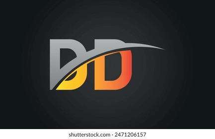 Initial Letter DD Logo Design With Swoosh. Creative And Modern DD Logo Design on Black Background.