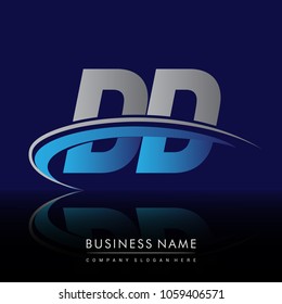 initial letter DD logotype company name colored blue and grey swoosh design. vector logo for business and company identity.