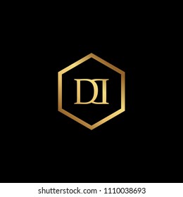 Initial letter DD minimalist art hexagon shape logo, gold color on black background