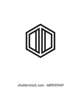 Initial letter DD, OD, OD, DO, minimalist line art monogram hexagon logo, black color