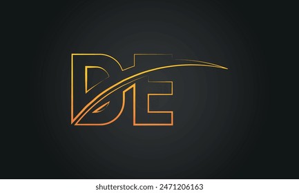 Initial Letter DE Logo Design With Swoosh. Creative And Modern DE Logo Design on Black Background.