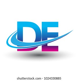 initial letter DE logotype company name colored blue and magenta swoosh design. vector logo for business and company identity.