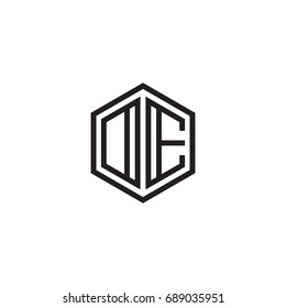 Initial letter DE, OE, minimalist line art monogram hexagon logo, black color