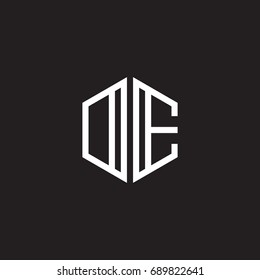 Initial letter DE, OE, minimalist line art monogram hexagon shape logo, white color on black background