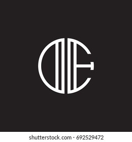 Initial letter DE, OE, minimalist line art monogram circle shape logo, white color on black background