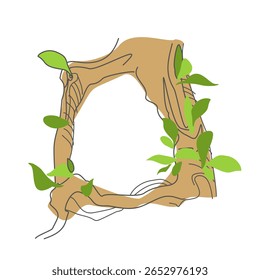 Initial letter. Decorative font from tree roots. Environmental design. Nature typography. Spring mood. A tree that is shedding leaves	
