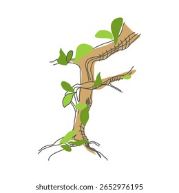 Initial letter. Decorative font from tree roots. Environmental design. Nature typography. Spring mood. A tree that is shedding leaves	

