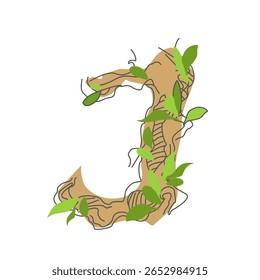 Initial letter. Decorative font from tree roots. Environmental design. Nature typography. Spring mood. A tree that is shedding leaves	
