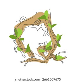 Initial letter. Decorative font from tree roots. Environmental design. Nature typography. Spring mood. A tree that is shedding leaves	
