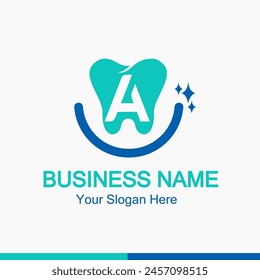 Initial A Letter for Dentist or Dental Clinic Modern Logo Idea. Dental Care, Teeth Care, Orthodontic, Dentistry Logo Concept