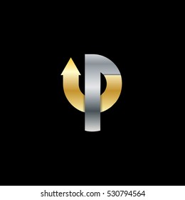 Initial Letter UP Design Logo Gold Silver