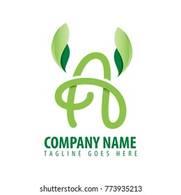 Initial Letter A Design Logo with Green Element