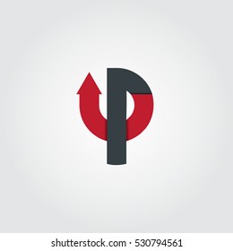 Initial Letter UP Design Logo Red Black