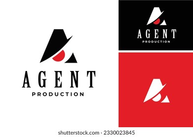 Initial Letter A with Detective Spy Eye Hat for Agent logo design