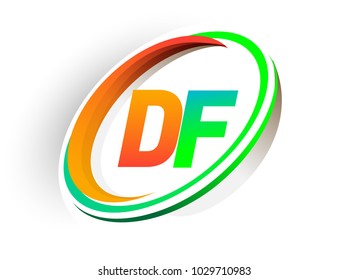 initial letter DF logotype company name colored orange and green circle and swoosh design, modern logo concept. vector logo for business and company identity.