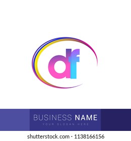 initial letter DF logotype company name, coloreful and swoosh design. vector logo for business and company identity.