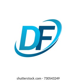 initial letter DF logotype company name colored blue swoosh design concept. vector logo for business and company identity.