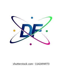 initial letter DF logotype science icon colored blue, red, green and yellow swoosh design. vector logo for business and company identity.
