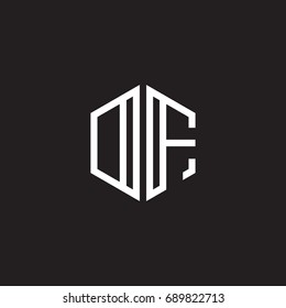 Initial letter DF, OF, minimalist line art monogram hexagon shape logo, white color on black background