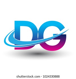 initial letter DG logotype company name colored blue and magenta swoosh design. vector logo for business and company identity.