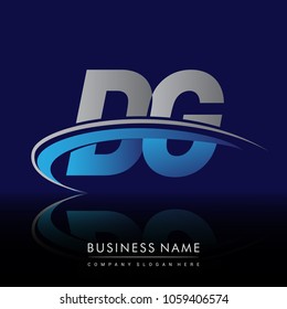 initial letter DG logotype company name colored blue and grey swoosh design. vector logo for business and company identity.