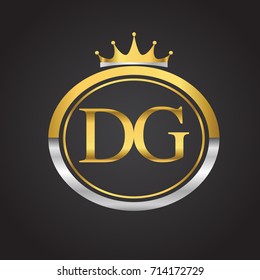 initial letter DG logotype company name with oval shape and crown, gold and silver color. vector logo for business and company identity.