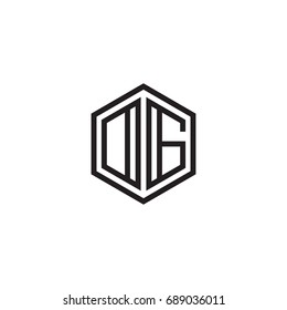Initial letter DG, OG, minimalist line art monogram hexagon logo, black color