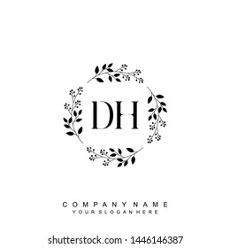 Initial letter DH beautiful handwriting logo vector template