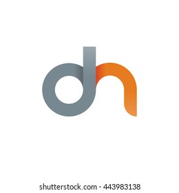 initial letter dh, letter dn, modern linked circle round lowercase logo orange gray