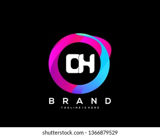 Initial letter DH logo with colorful circle background, letter combination logo design for creative industry, web, business and company. - Vector