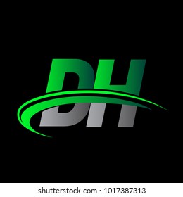 initial letter DH logotype company name colored green and black swoosh design. vector logo for business and company identity.
