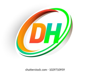 initial letter DH logotype company name colored orange and green circle and swoosh design, modern logo concept. vector logo for business and company identity.