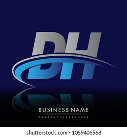 initial letter DH logotype company name colored blue and grey swoosh design. vector logo for business and company identity.