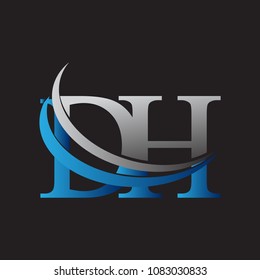 initial letter DH logotype company name colored blue and grey swoosh design. vector logo for business and company identity.