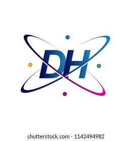 initial letter DH logotype science icon colored blue, red, green and yellow swoosh design. vector logo for business and company identity.