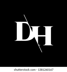 Initial Letter DH Monogram Sliced. Modern logo template isolated on black background