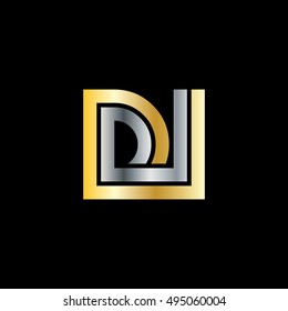 Initial Letter DI Linked Design Logo Gold Silver