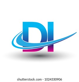 initial letter DI logotype company name colored blue and magenta swoosh design. vector logo for business and company identity.