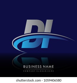 initial letter DI logotype company name colored blue and grey swoosh design. vector logo for business and company identity.