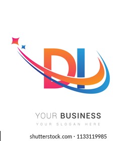initial letter DI logotype company name colored orange, red and blue swoosh star design. vector logo for business and company identity.