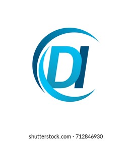 initial letter DI logotype company name blue circle and swoosh design. vector logo for business and company identity.